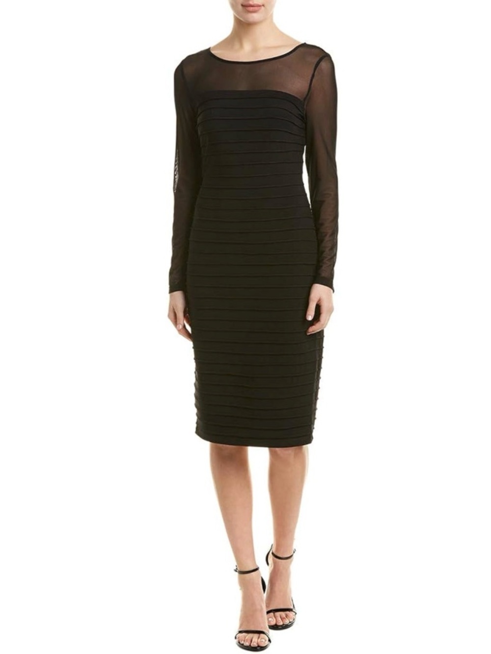 Adrianna Papell Illusion Mesh Midi Dress Black Long Sleeve Size 8 - Picture 2 of 13